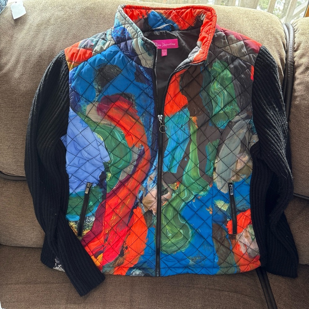 Claire Desjardins Sweater Jacket Floral Watercolor Art Jacket Women’s Size XXL